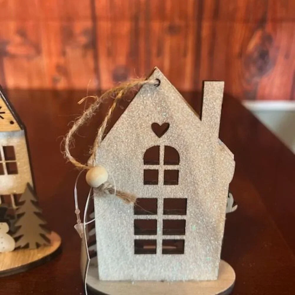 Set Of 4 Wooden Christmas House christmas Ornaments With Reindeer , Snowman,moon
